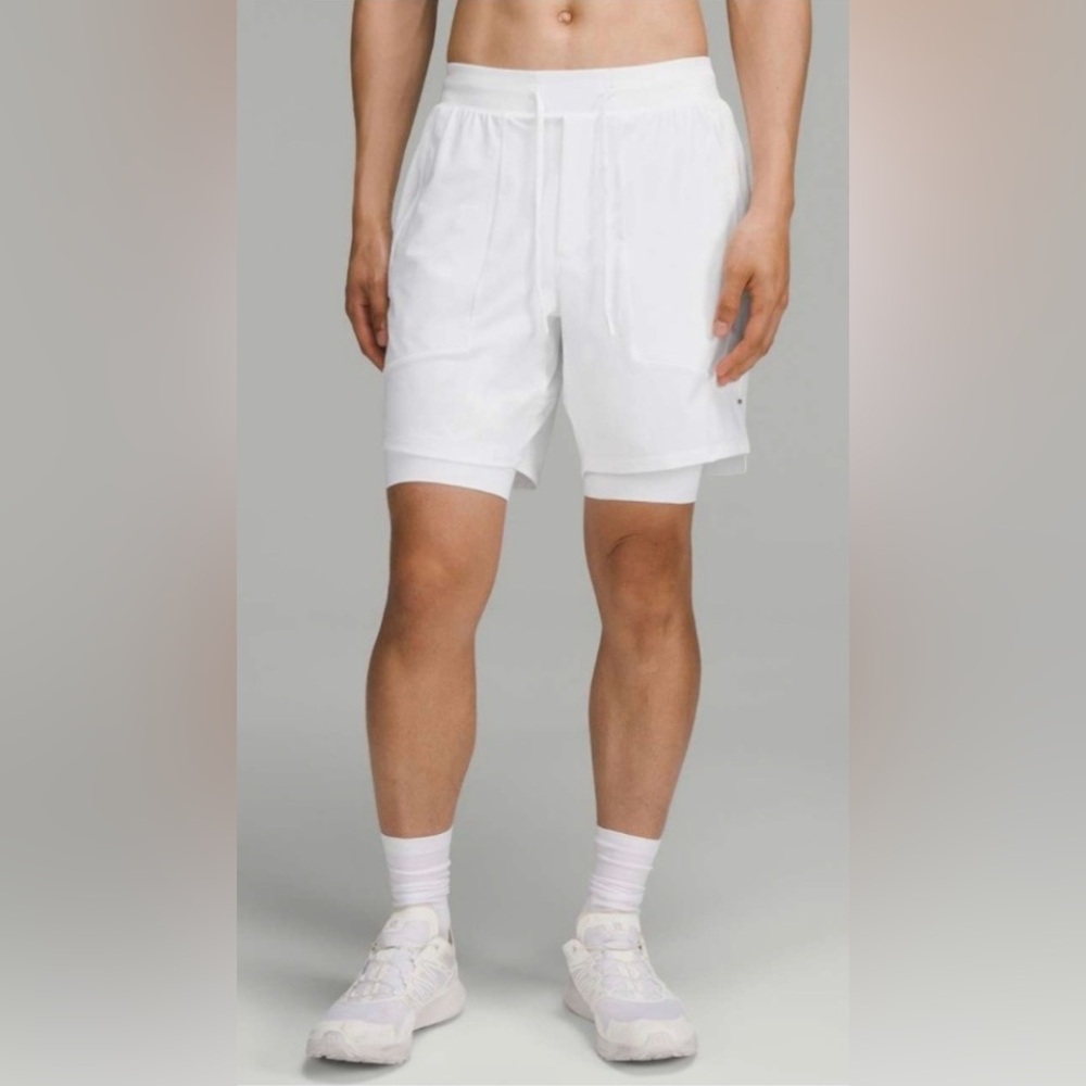 lululemon athletica Men's White Layered Athletic Shorts